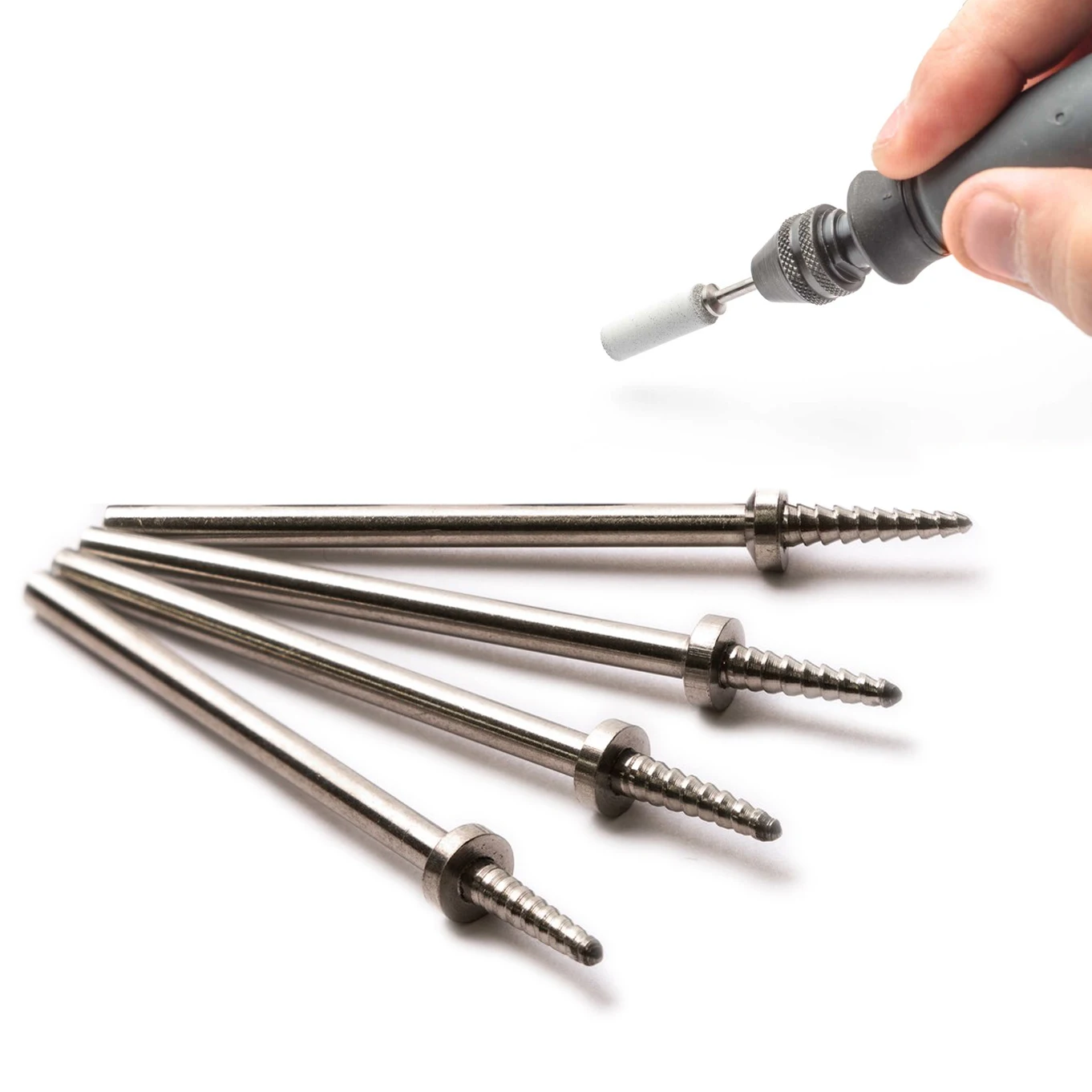 6 Pieces/Pack Steel Tapered Threaded Point Mandrel 3/32" Shank Jewelry Rotary Tool Accessory for Felt Cones Bullet Abrasives