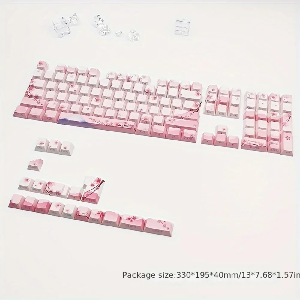 Cherry Blossom Pink Mechanical Keyboard Keycap 128 Keys, Cherry, Side Engraving, Illuminated PBT Material, Cute Girl