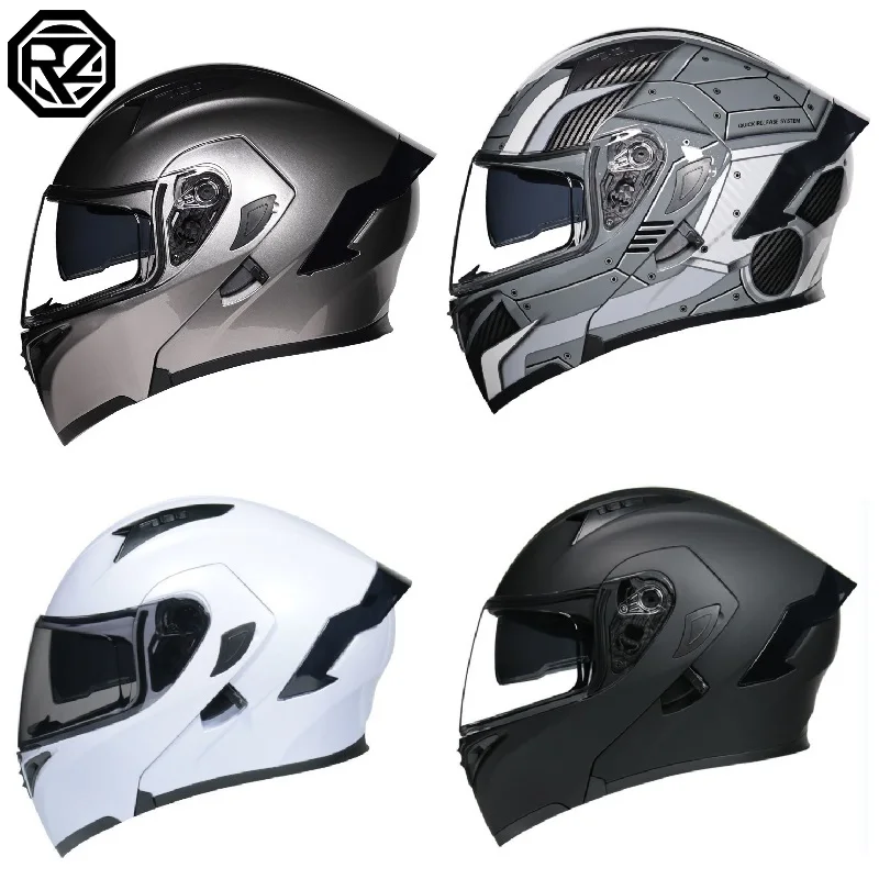 Hot Sales ORZ Fashion Motorcycle Helmet With Dual Mirror Film Head Bluetooth Helmet Men's Women Motorcycle Four Season Tail Wing