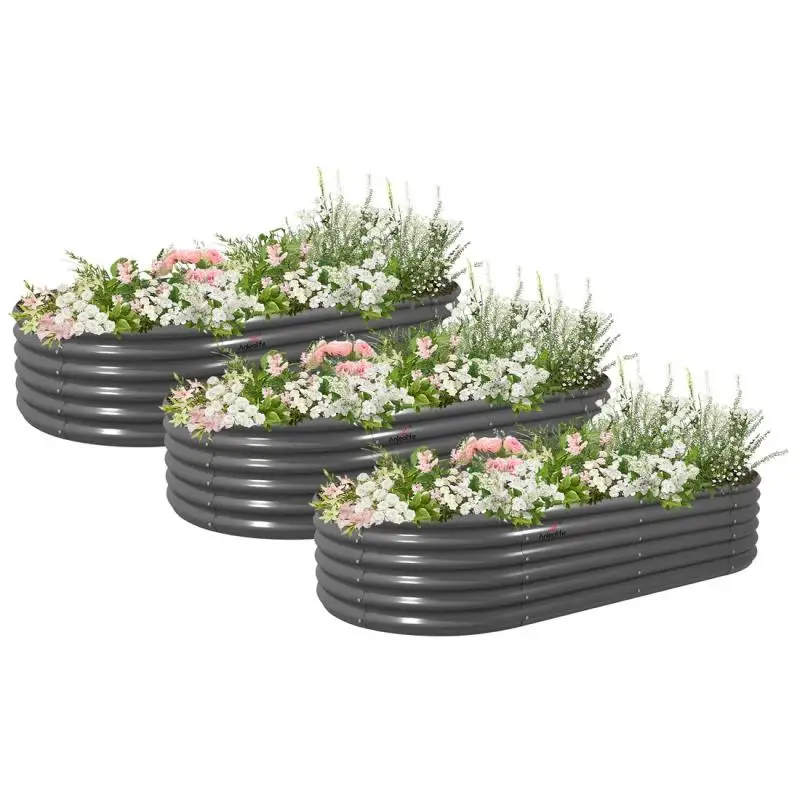 

Set of 3: 8x4x1.5ft Oval Modular Metal Raised Flower Beds, Durable Planting, Planting Blocks for Flower and Vegetable Planting