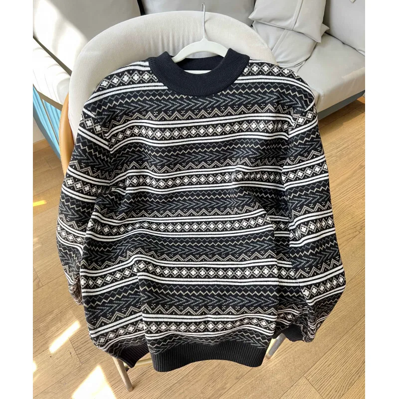 الشتاء سترة الرجال سليم صالح الدافئة الرجعية بلوفر مغزول الرجال اليابانية الشارع الشهير فضفاضة طويلة الأكمام سترة رجالي البلوز الملابس #3