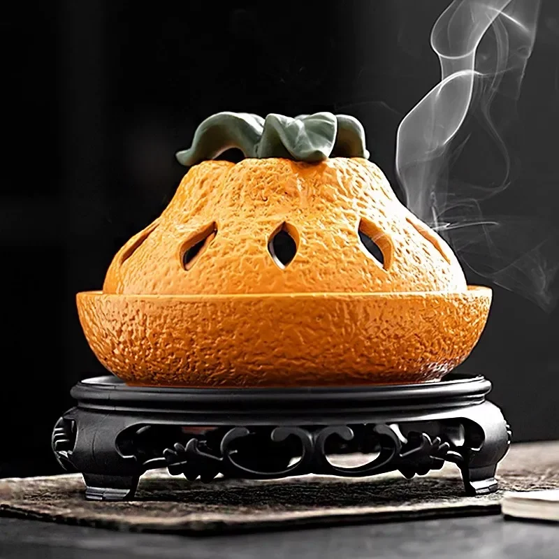 Retro Ceramic Incense Burner Orange Good Luck Design Indoor Home Decor Sandalwood Agarwood Stick Holder Aromatherapy Device