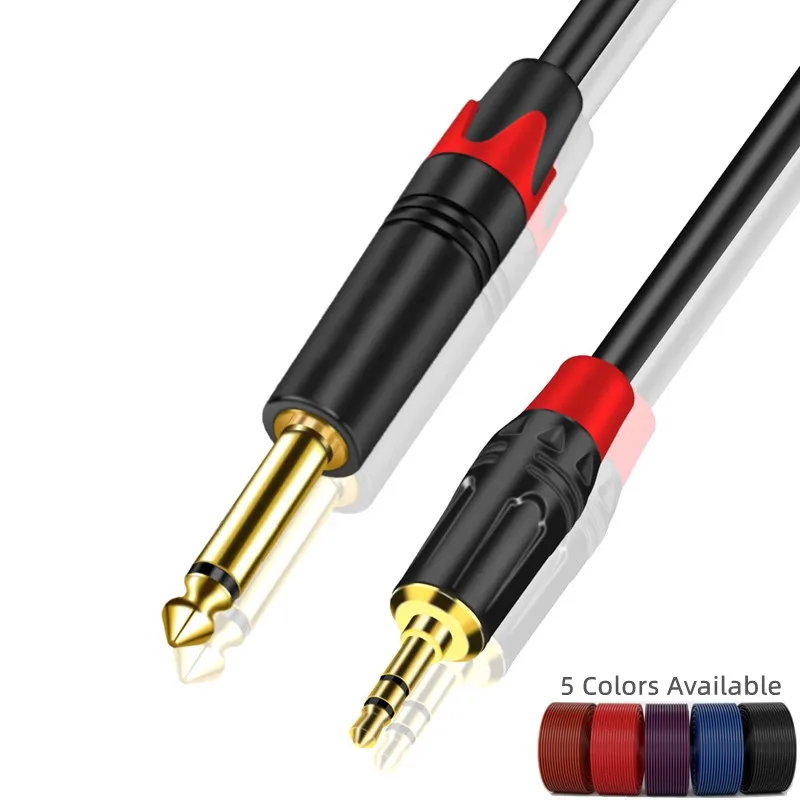 Przewód AUX HiFi 6.5mm do 3.5mm Audio jednościeżkowy kabel głośnikowy 6MM dla PC gitara DVD mikser kabel wzmacniacza telefonu, komputera