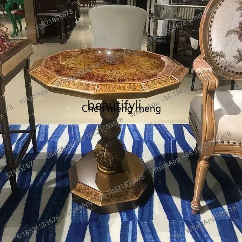 New Arrivals American Style Living Room Coffee Table Sofa Edge round Tea Table Vintage Stained Glass Design Side Table S26