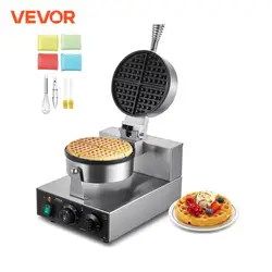 VEVOR Commercial Waffle Maker 1230W Round Waffle Baker Machine Non-Stick Stainless Steel Belgian Waffle Iron with TIme Control