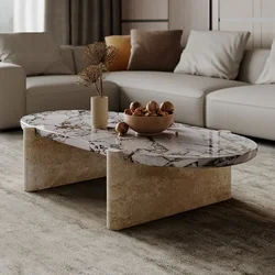 Newest Modern Travertine Calacatta Violet Simple Style Nesting Oval Natural Marble Wholesale Customization Coffee Table