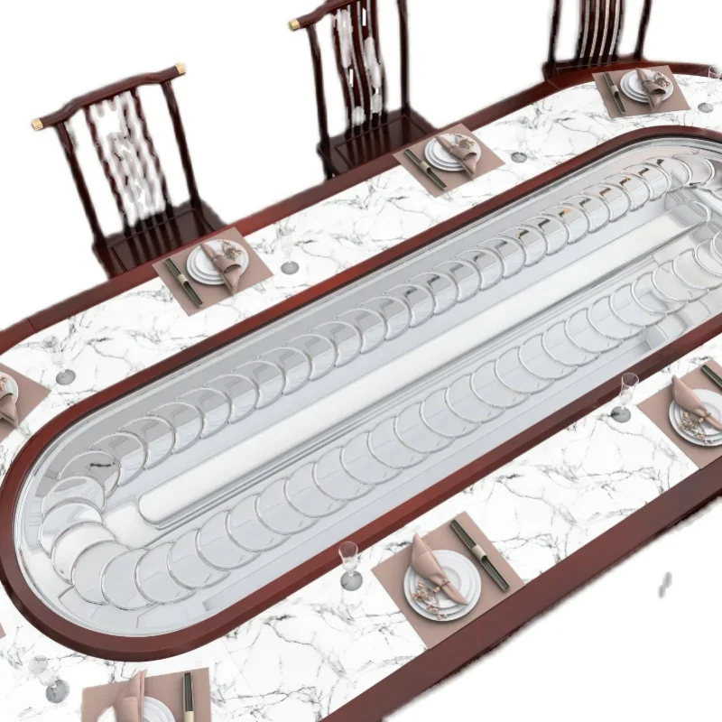 

Овальный электрический обеденный стол, прямоугольный вращающийся стол для отеля, вращающийся стол для хот-пота, индукционная плита встроена.