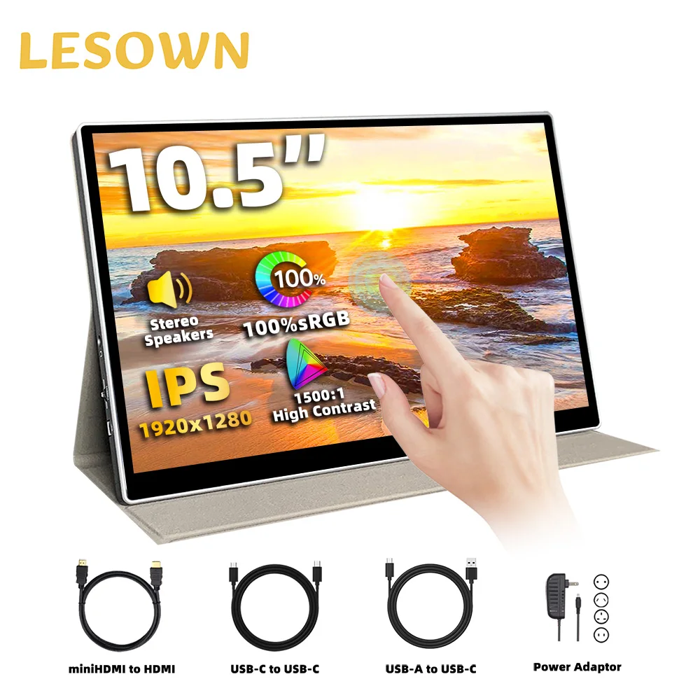 

LESOWN 10.5 Inch 1920x1280 IPS Small Portable Monitor Auxiliary Display Laptop Extended Screen Driver-Free Setup for Laptop PC