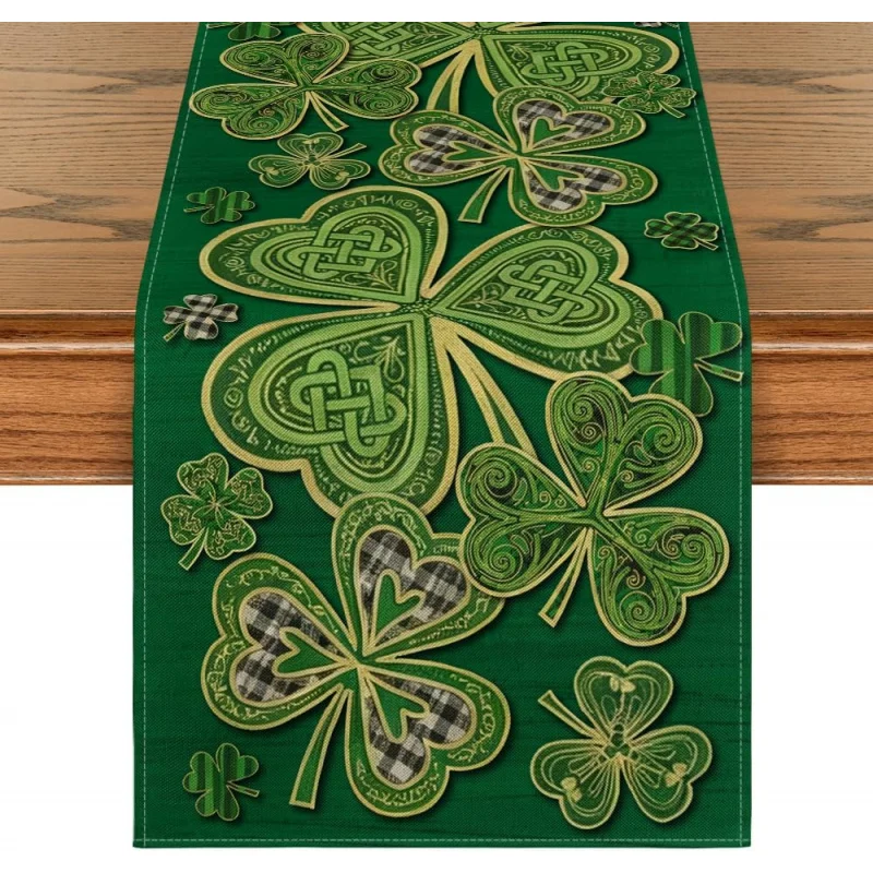 VIKAMA St. Patrick's Day Celtic Knot Clover Table Flag Decoraci ó ny Accesorios de Mesa Home Decoration
