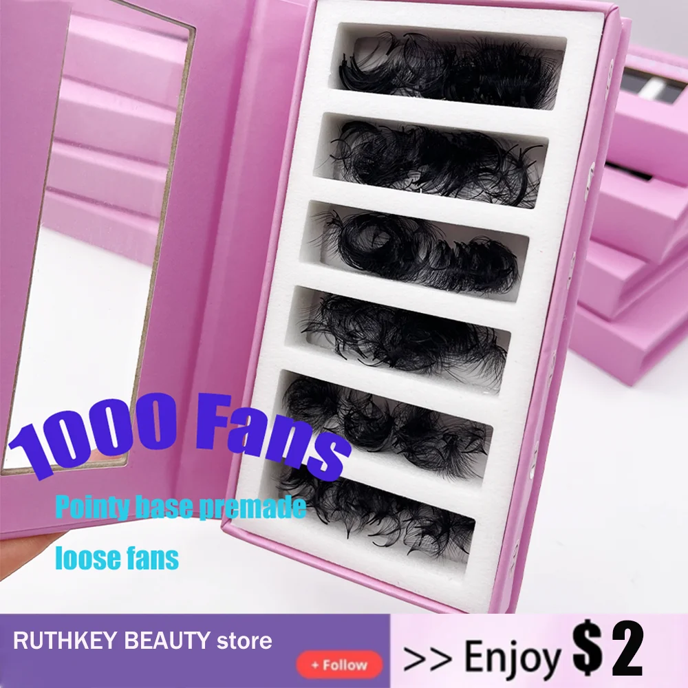 

Business 1000 Fans 3D-14D mix Pointy Base Premade Fans Loose Fans Pointy base Stem Premade Loose Fans Thin Root Individual Lash