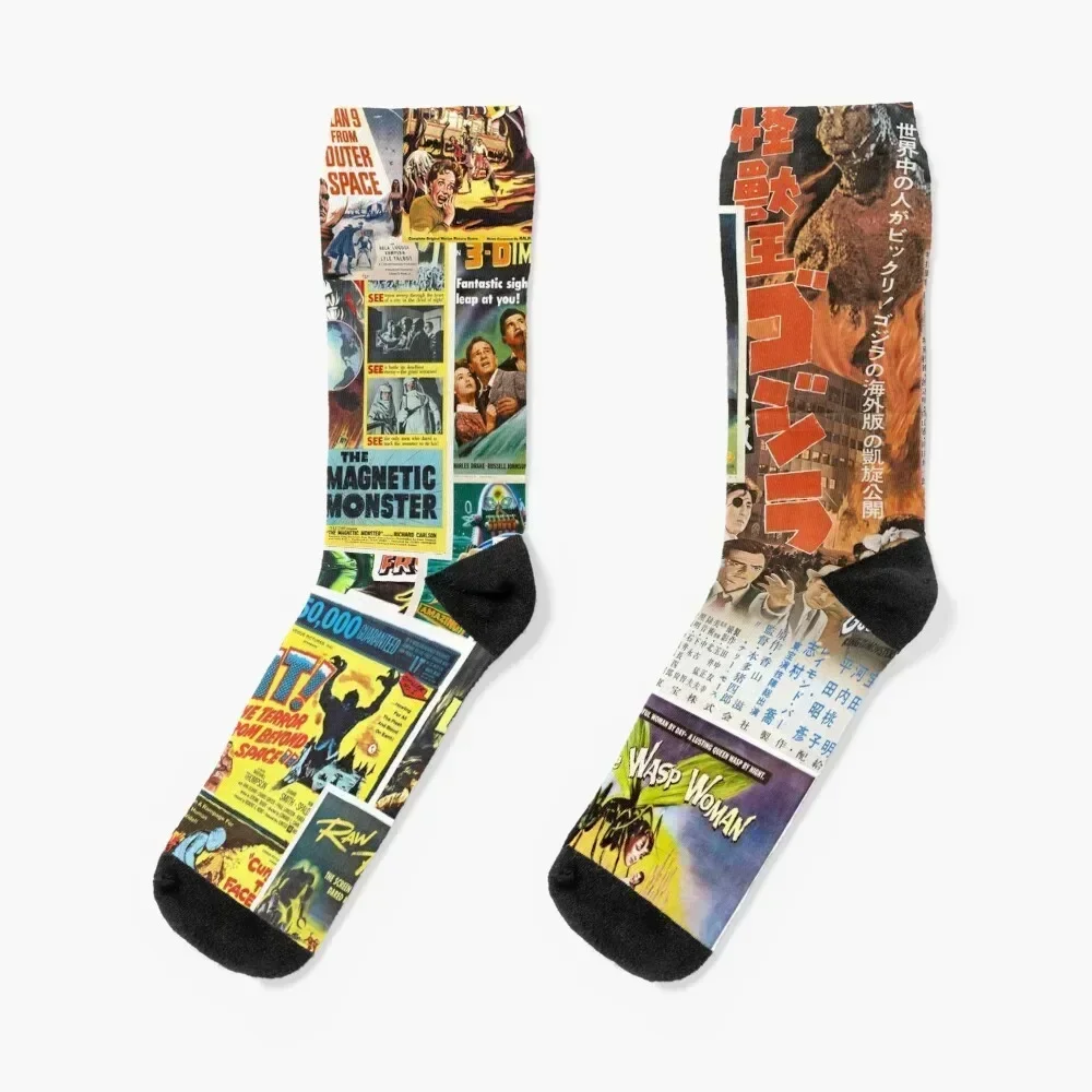 

Retro Sci Fi Movie Posters Collage. Socks christmas stocking summer loose Socks Man Women's