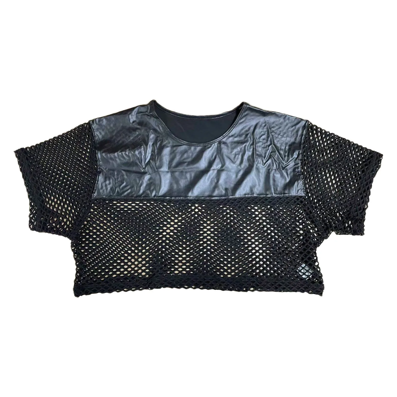 Sexy Men Crop Tops T-Shirts Hot Sale Stylish Camiseta Short Sleeve Patchwork See Through Streetwear Nightclub Men Clothing 2023