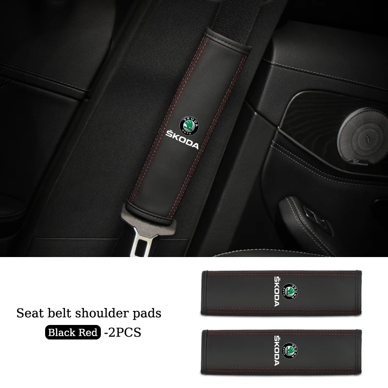 Car Seatbelt Shoulder Cover Leather Protector Pad Accessories For Skoda Octavia Rapid Kodiaq Superb Derivative Karoq Fabia Kamiq