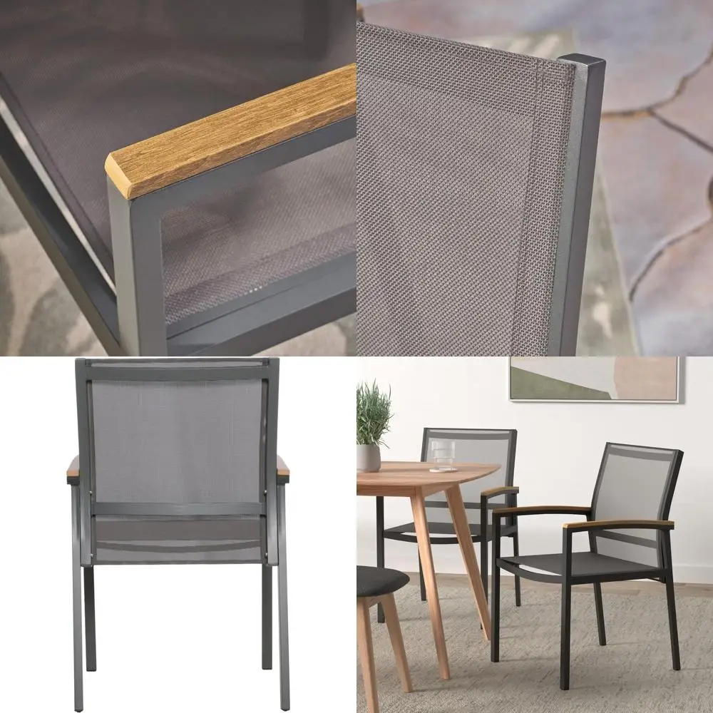 

Gray Outdoor Mesh and Dining Chair Set of 2