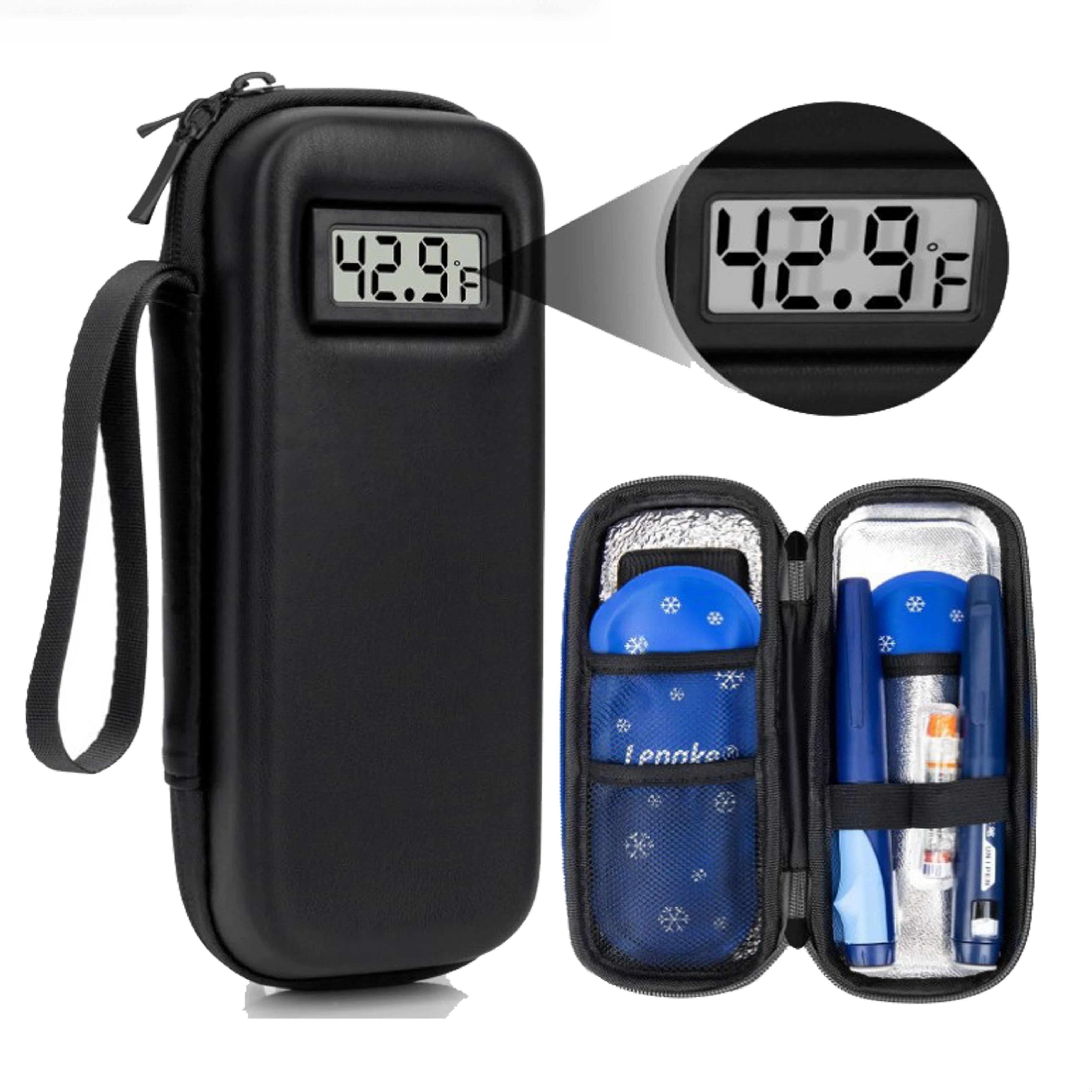 Insulin Cooler Storage Organizer Bag with Thermometer Waterproof Portable Medication Travel Case Cooling Bag for Diabetics