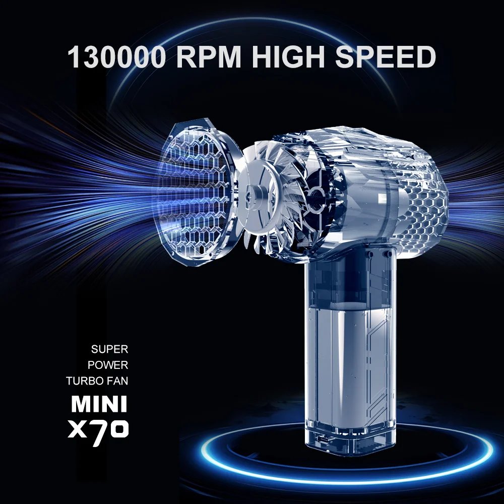 X70 Mini Turbo Fan Car Violent Blower 70MM Handheld Turbo Jet Fan Brushless High Power Duct Fan Thrust 1200G Wind Speed 240km/h