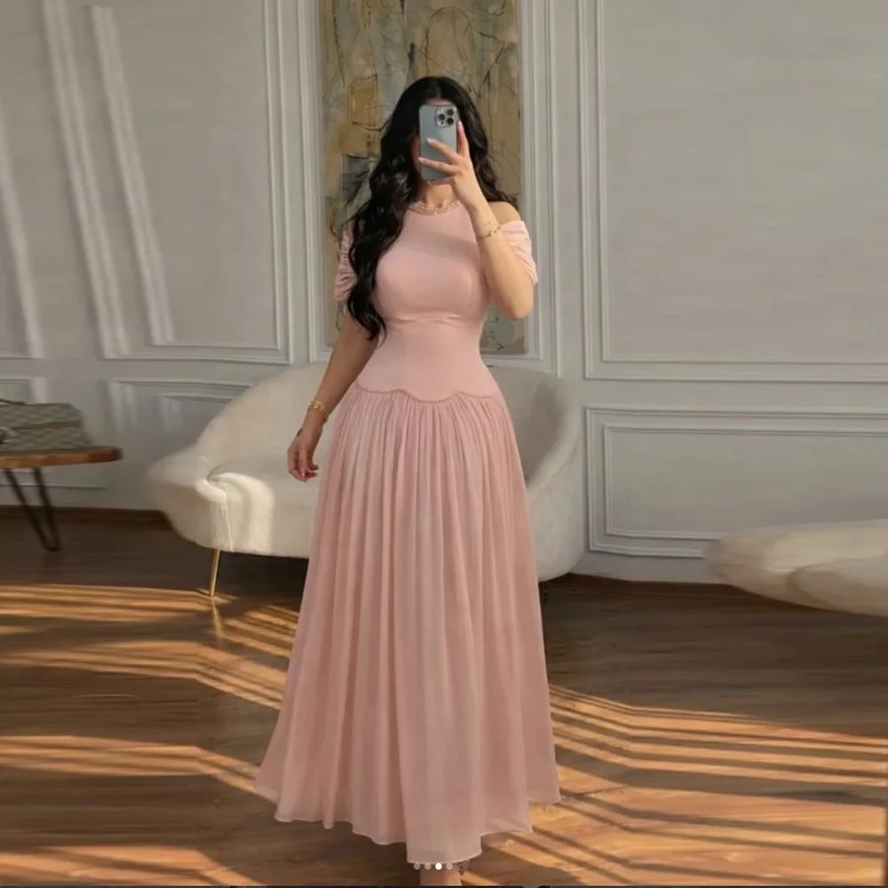 

Customized A-line Off Shoulder Pink Sleeveless Elegant Evening Dresses for Woman Party Gowns Luxury Formal Prom Dress