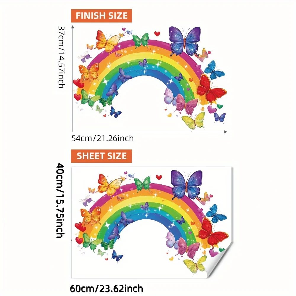 2D plane, 1 rainbow butterfly wall sticker, high-definition digital printing rainbow arch bridge starry sky butterfly pattern, h