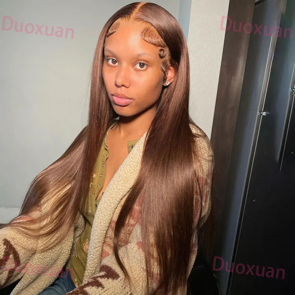 

13x4 13x6 Шоколадно-коричневый прямой HD кружевной фронтальный парик человеческие волосы 200% плотность бразильских волос # 4-х шоколадно-коричневый парик из человеческих волос