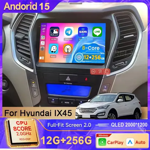9 pulgadas 2 Din Android15Car Radio para Hyundai IX45 Santa Fe 2013 2014 2015 2016 2017 Estéreo de coche Andro Auto Carplay navegación GPS