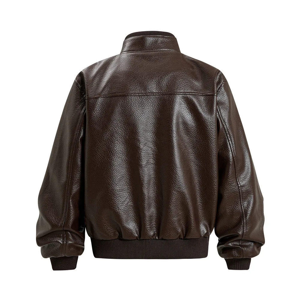 MWJLPWQ American-Style Trendy Stand-up Workwear For Men Autumn Punk Design Double-Layer High Collar PU Leather Jacket 20245