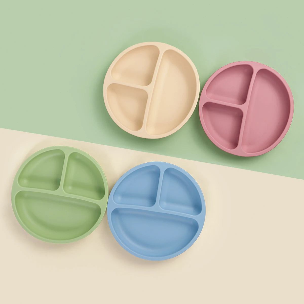 TYRY.HU 3PCS Baby Silicone Feeding Set Suction Plate Divided Plate Spoon Fork Silicone Bibs Children Tablewar