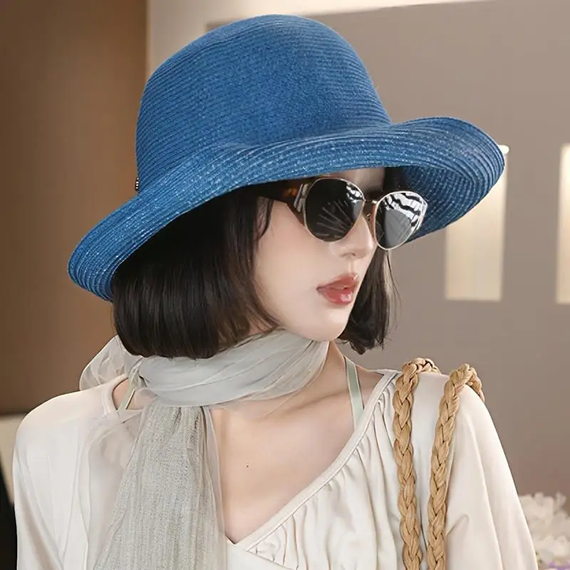 caozhao-official-website-japanese-style-woven-fisherman-hat-women's-summer-beach-vacation-straw-hat-foldable-sun-protection-hat