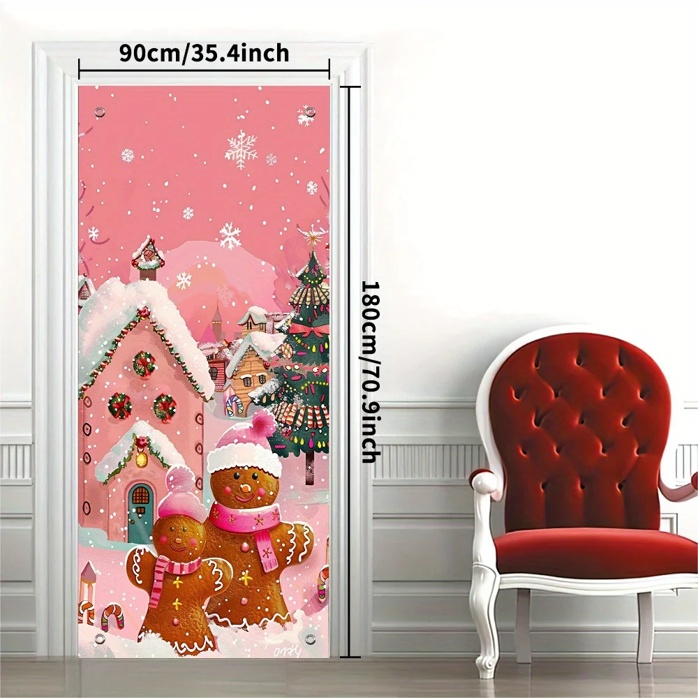 Festive gingerbread Christmas Door Cover: Pink Merry Christmas items, 35.4 \