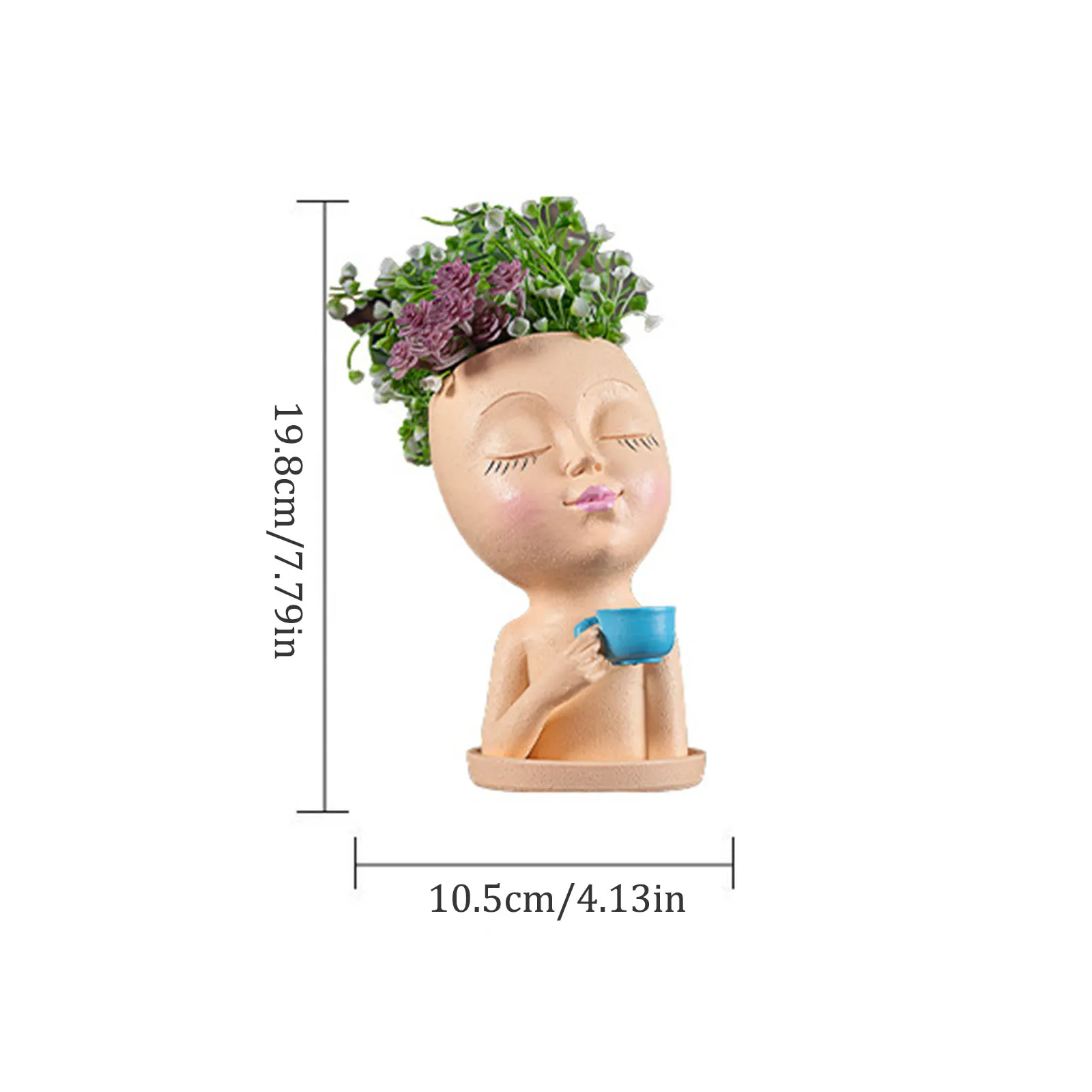 Head Planter Pot Face Flower Pot With Drainage Hole Handmade Unique Creative Multicolor Resin Girl Face Flowerpot