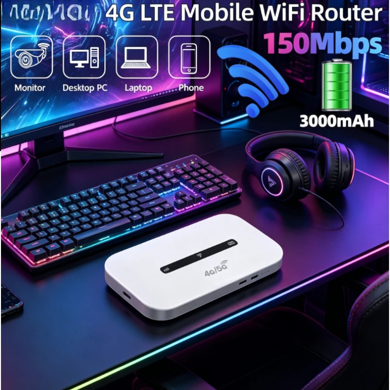 2026 NEW 150mbps 4G LTE Router Wireless WiFi 3000mAh Mobile Hotspot with SIM Card Slot for Home Office Travel Internet