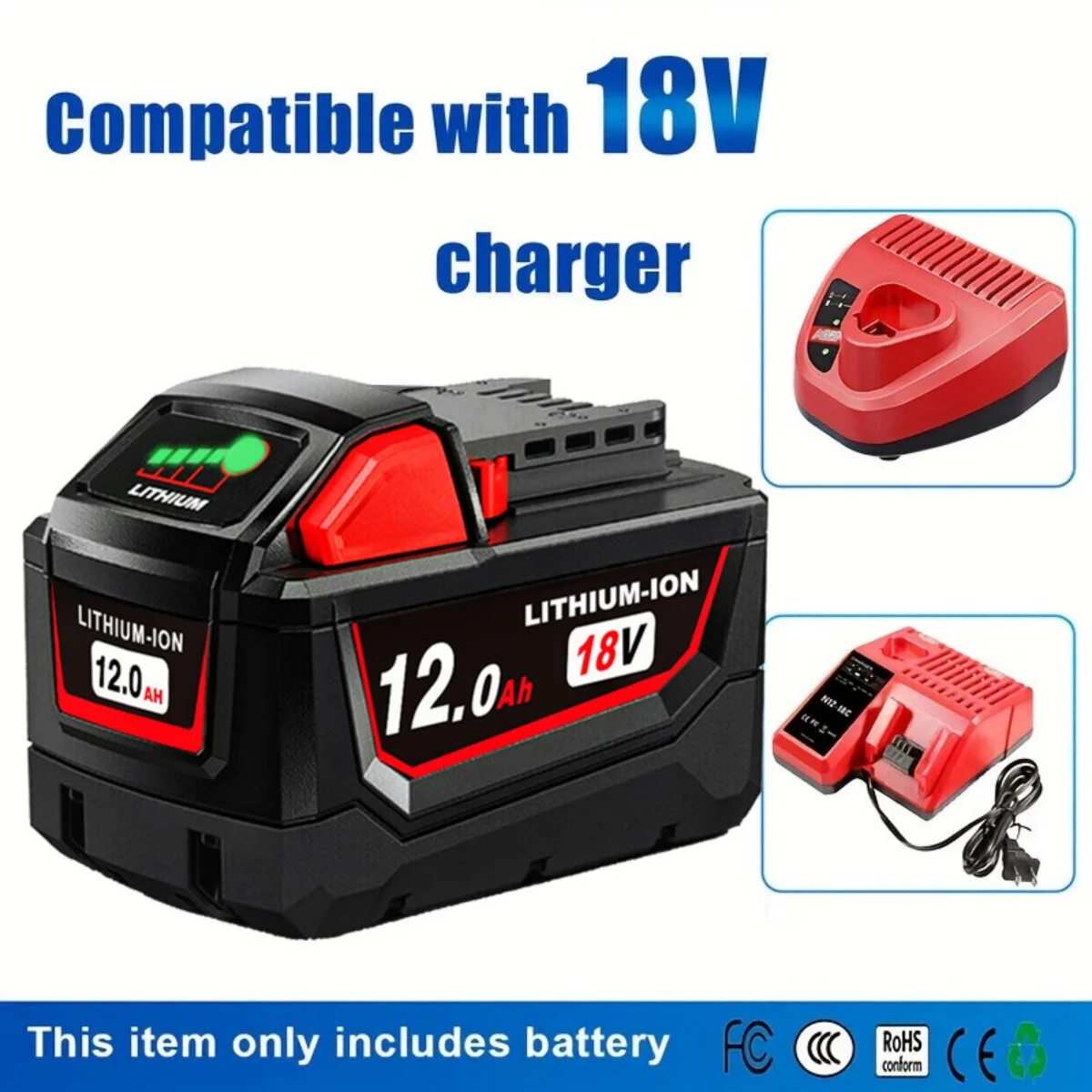 2 Pack 18V 12.0Ah Battery Replacement For M18 -12000Mah Lithium Battery Compatible With Milwaukee M18 Battery Tools And Charge