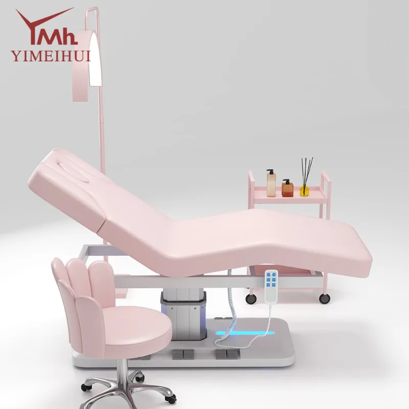 Salon Furniture 3 Motors Electric Beauty Bed Single Column Base Salon Electric Spa Massage Bed With Built-in Foot Control