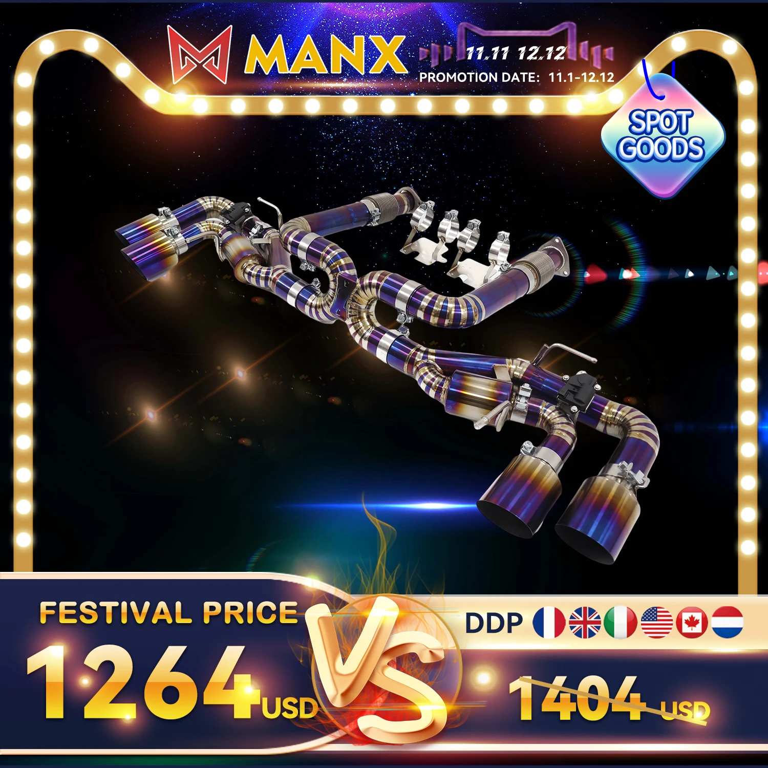 

11.11 for Chevrolet Corvette C8 6.2L X Pipe Catback Performance Exhaust System Purple Ti Alloy with Valve Quad Ti Tips