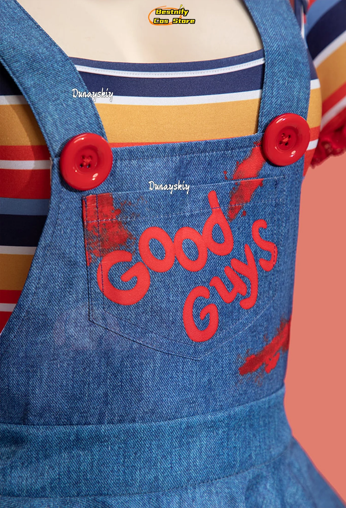 Women Killer Doll Halloween Cosplay Costume {Bestnify Cos}Gothic Bodysuit Multicolor Striped Cutout Bodysuit Overalls Stockings view 6