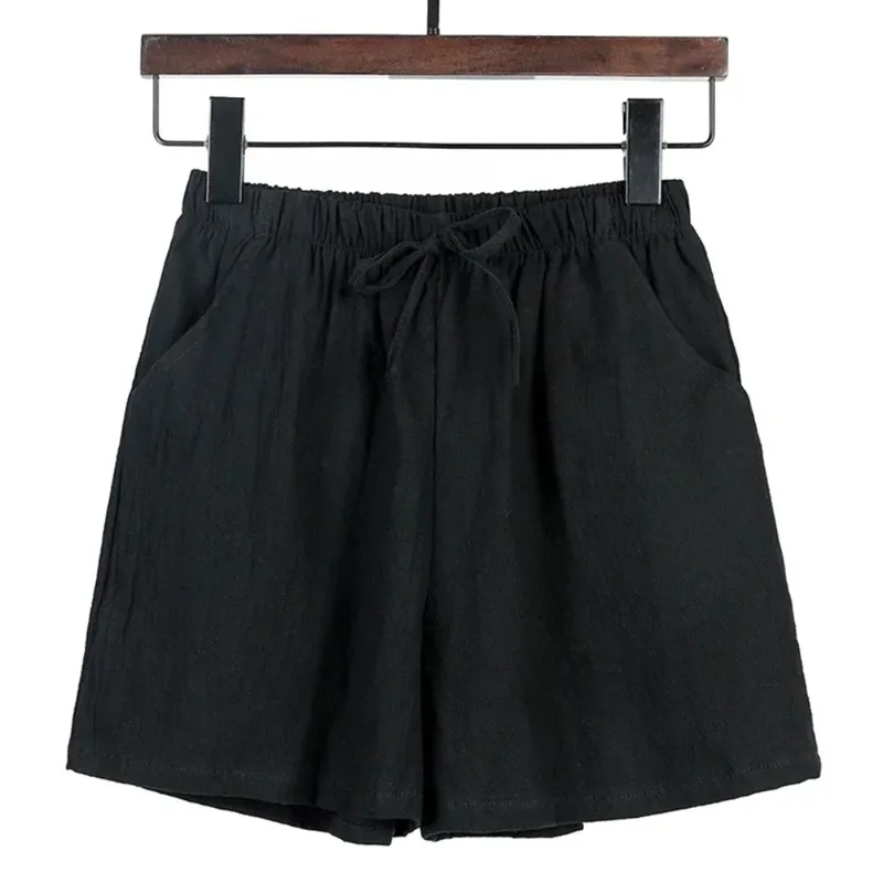 Cotton Linen Short Pants Shorts Daily Female Loose Slight Stretch Solid Color Streetwear with Pockets Breathable Casual Pants