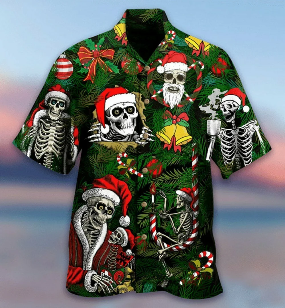 Hot Sale Men's shirt 3D Print Cool Halloween Party Hip Hop Hawaiian Summer Beach Short Sleeve Oversize Men's clothing Club Wear