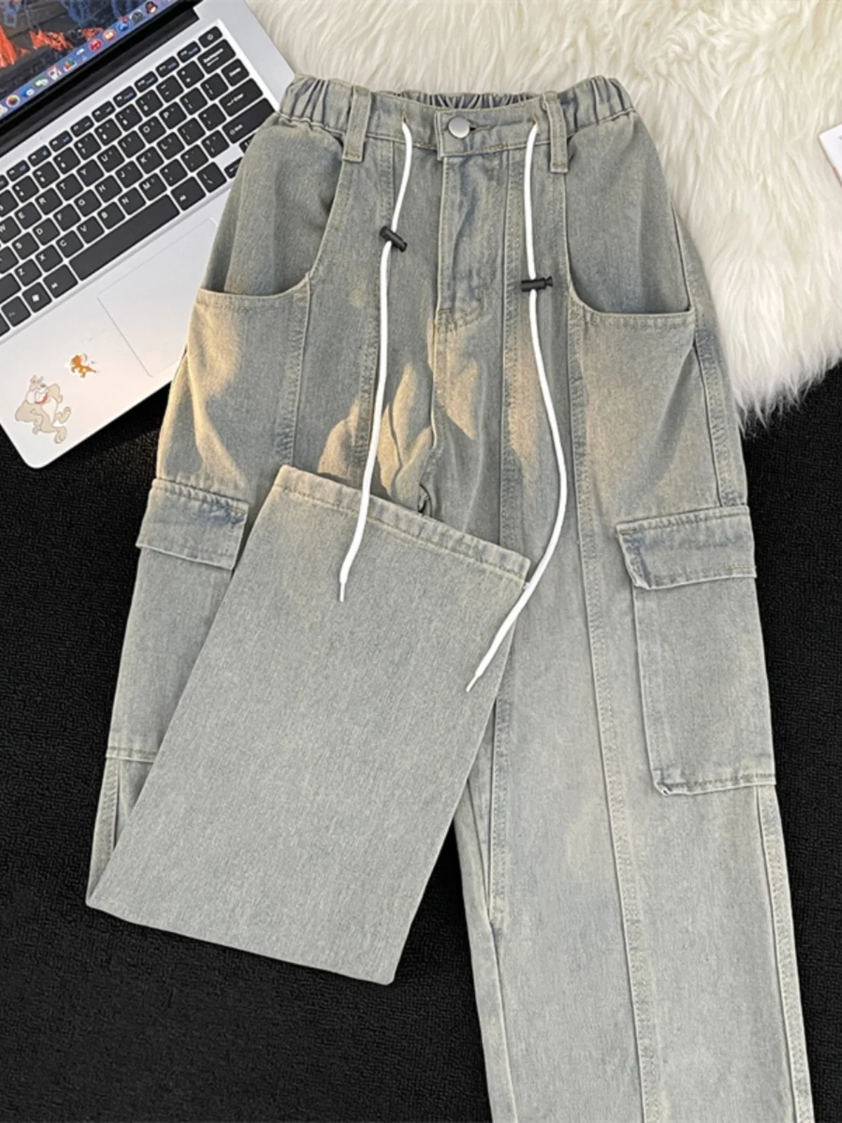 

Новые джинсы 2025 года: свободные, широкие, в рабочем стиле, с завязками, в американском ретро-стиле, прямые брюки для повседневной носки, молодежные джинсы