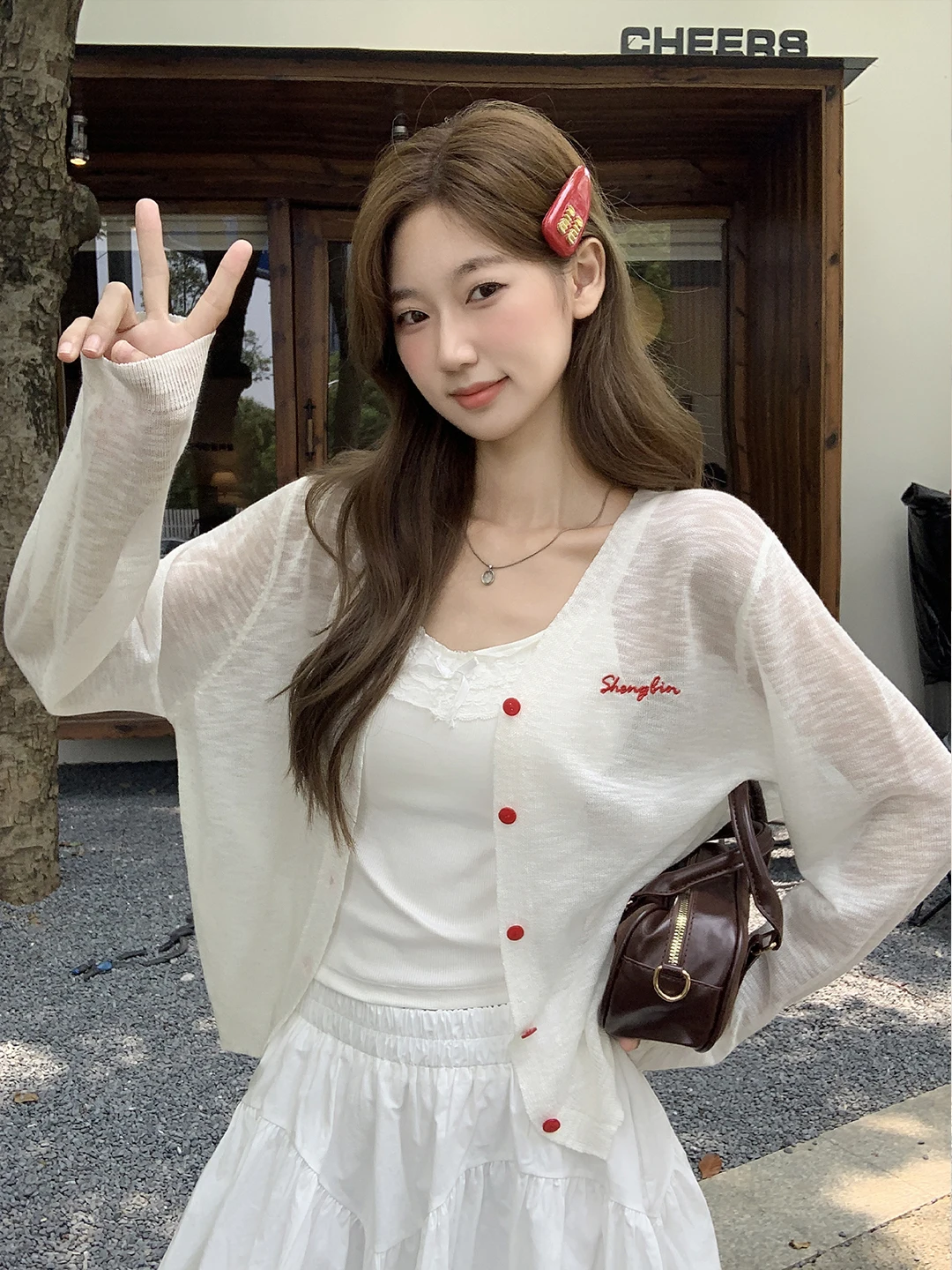 

Корейский вязаный кардиган с вышивкой для женщин, весна-лето, свободный крой, комфортный, стройнящий, простой, для повседневной носки, универсальный, открытый фасон