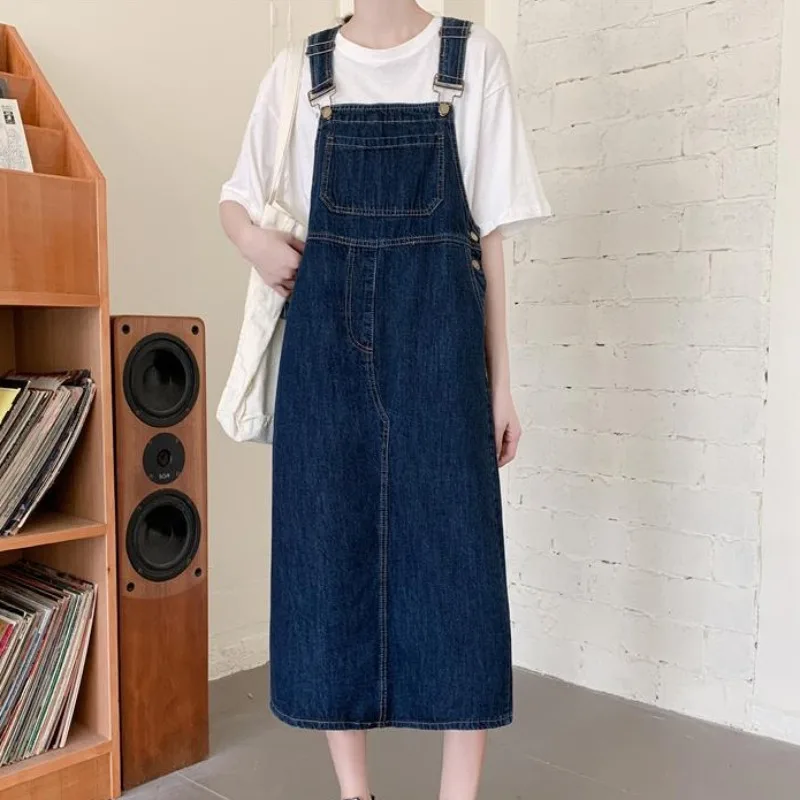 Spring Summer Denim Overall Dress Women Sleeveless Jeans Dresses Fashion Female Solid Casual Loose Spaghetti Strap Dresses Girls