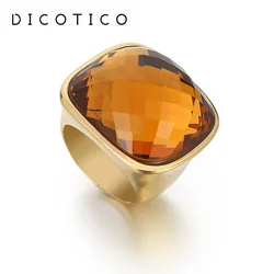Gold Color Stainless Steel Rings For Women Colorful Square Glass Women Rings Elegant Wedding Bands Knuckle Party Jewelry 2022