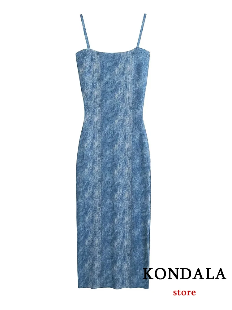 KONDALA Vintage Tie Dye Knitted Women Cami Dress Square Collar Sheath Sexy Summer Dress Women Fashion 2023 Elegant Vestidos