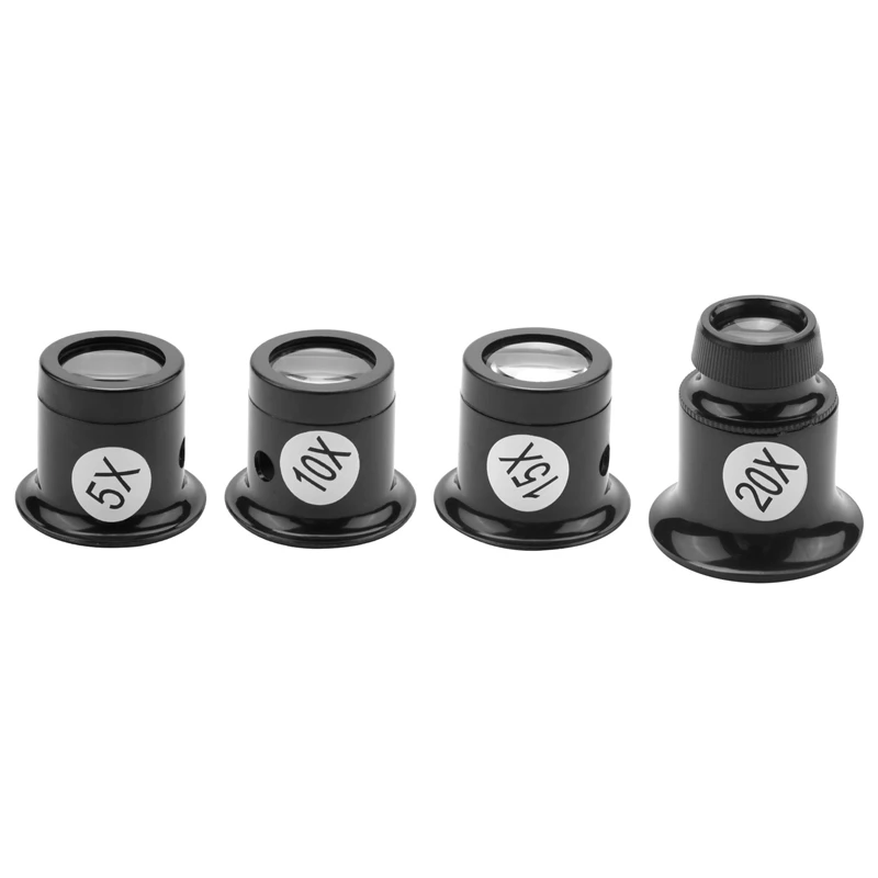 Набор из 4 увеличительных очков, набор увеличительных линз 5X 10X 15X 20X для ремонта часов, лупа, набор увеличительных стекол для часов, ювелирные изделия