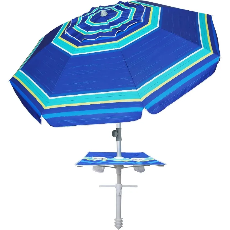 Heavy Duty High Wind Beach Umbrella, Built-in Table Tray&Tilt Pole,UPF 50+ Windproof Portable Outdoor Umbrellas Carry Bag