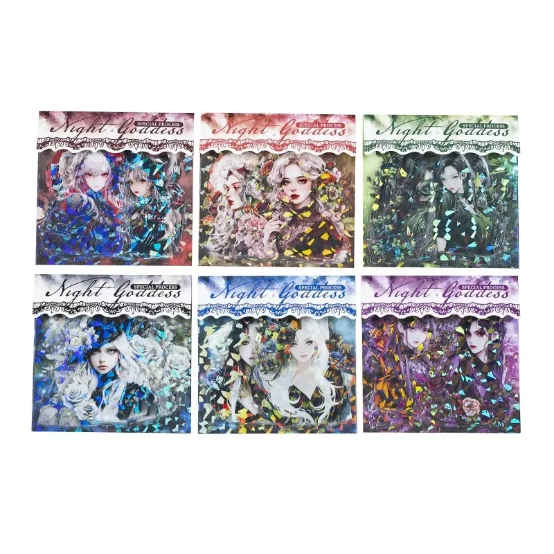 14Pcs PET Sticker Night Goddess Shell Light Character Handbook Material Sticker School Supplies Scrapbook cut 132*109mm