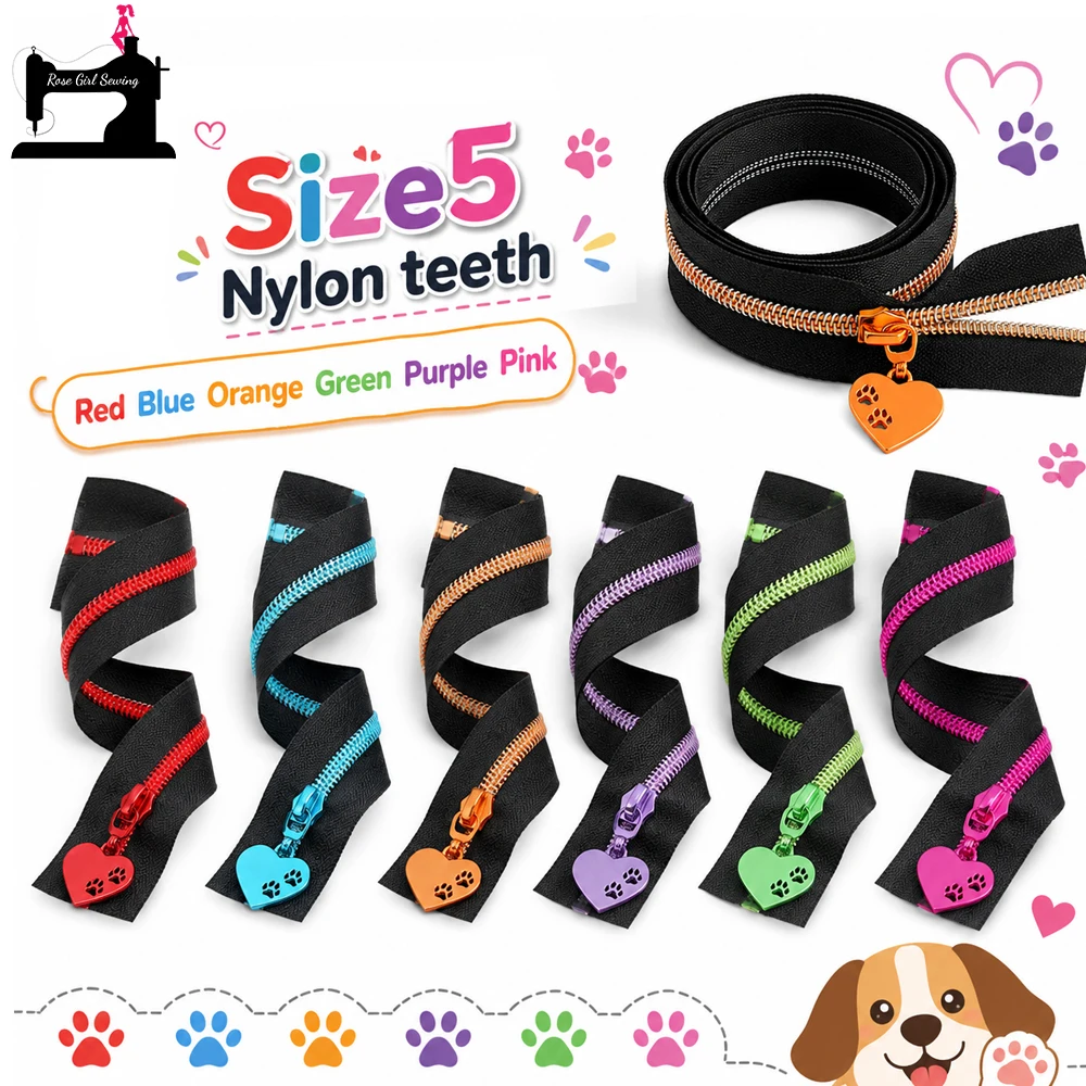 1/5 Sets Herz-Katzenpfoten-Form 5 #   Nylon-Reißverschlüsse für Rucksäcke, Handtaschen, Kleidung, Taschen, Kunststoff-Spiralreißverschluss, Reißverschlusskopf, Deko-Accessoires