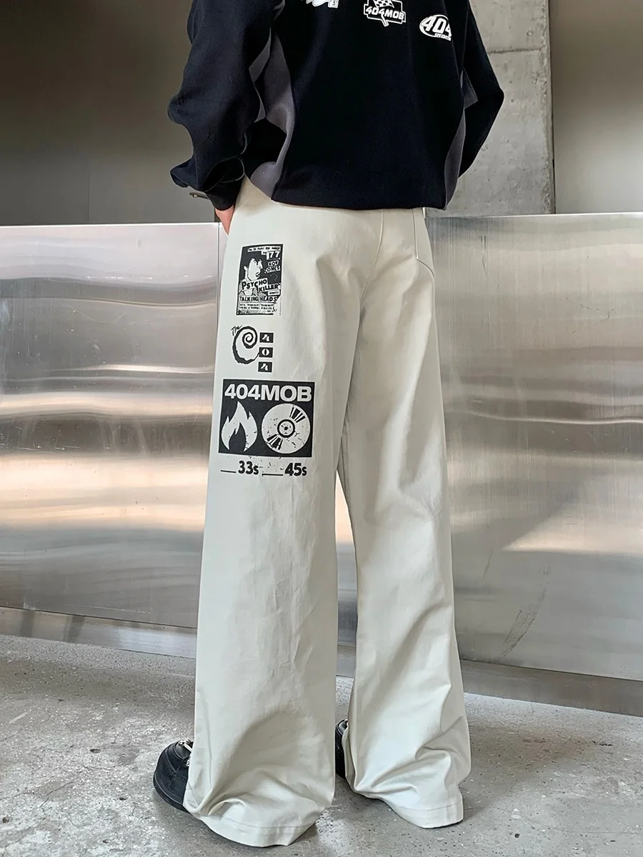 American Retro Hip Hop fiti Print Loose Straight Leg Workwear Pants Casual Jeans for Men And Women Street Sle