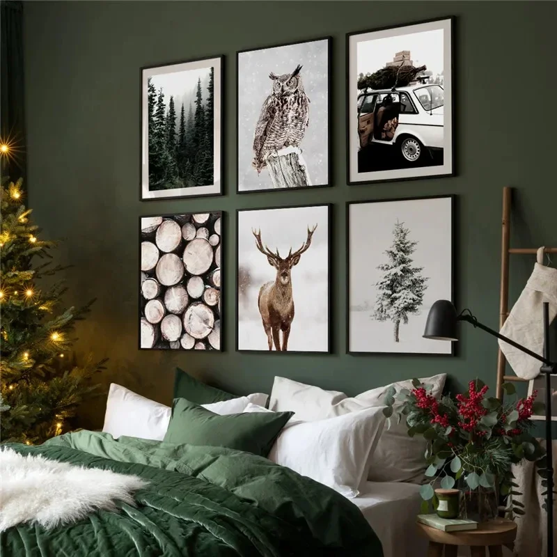 Winter Landscape Forest Deer Posters Prints Modern Nature Landscape Pictures Canvas Paintings Home Wall Decoration Pictures