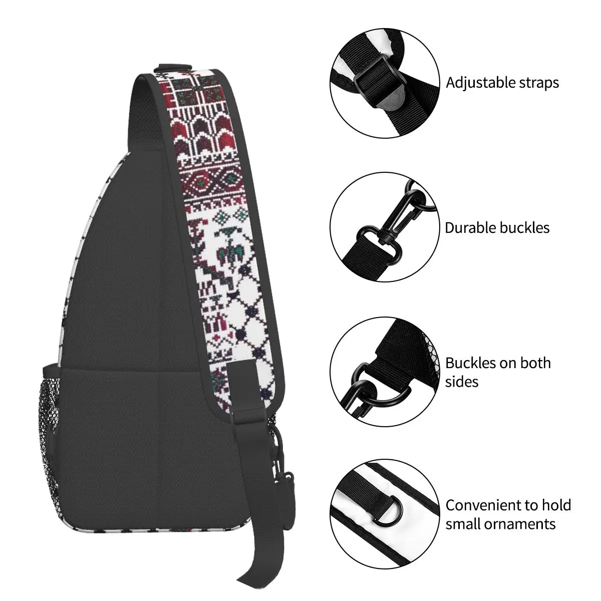 Palestijnse Crossbody Sling Bag Borst Tas Traditionele Tatreez Borduurwerk Schouder Rugzak Dagpack Voor Reistas