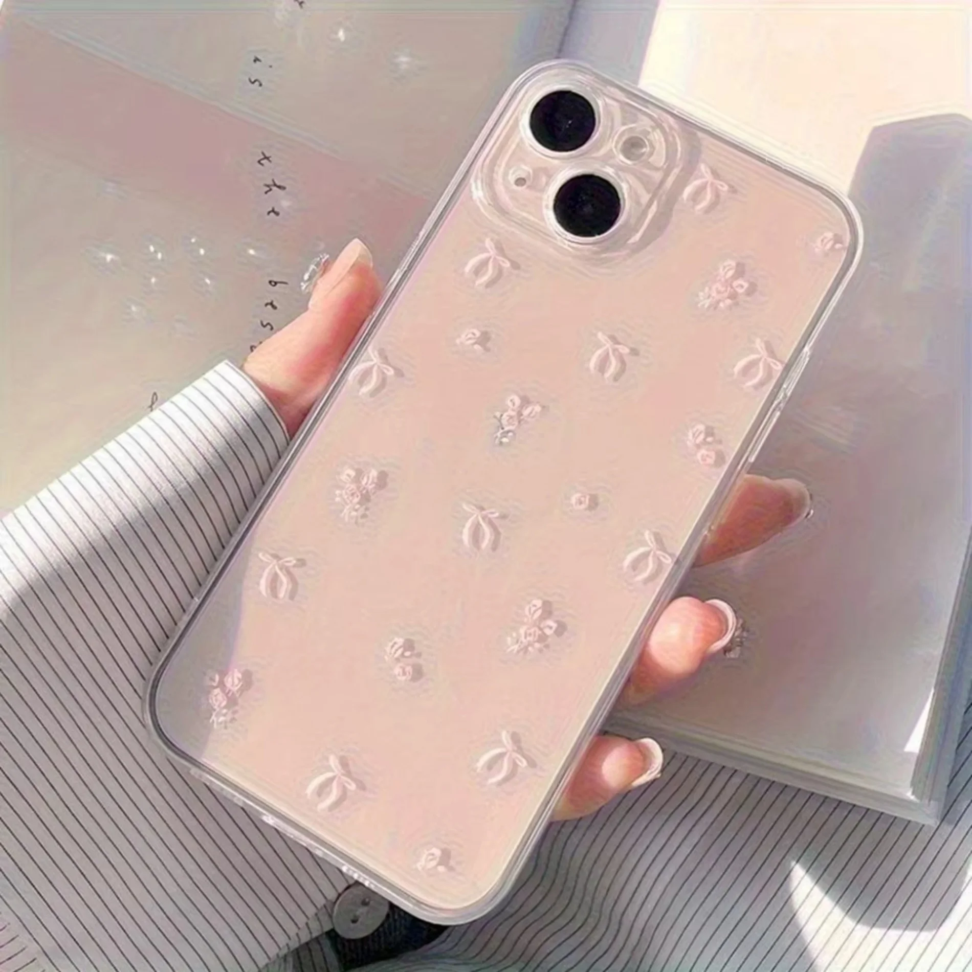 Cute Bowknot Rose Floral Print Case For iPhone 18 17 16 15 14 13 12 11 Pro Xs Max 8 7 Plus 17e 16e Air Mini Clear Soft TPU Cover