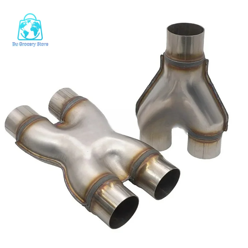 Car 409 Stainless Steel Exhaust Pipe Modified Y-type Three-way H-X Four-way Connection Pipe 51 57 63 76MM